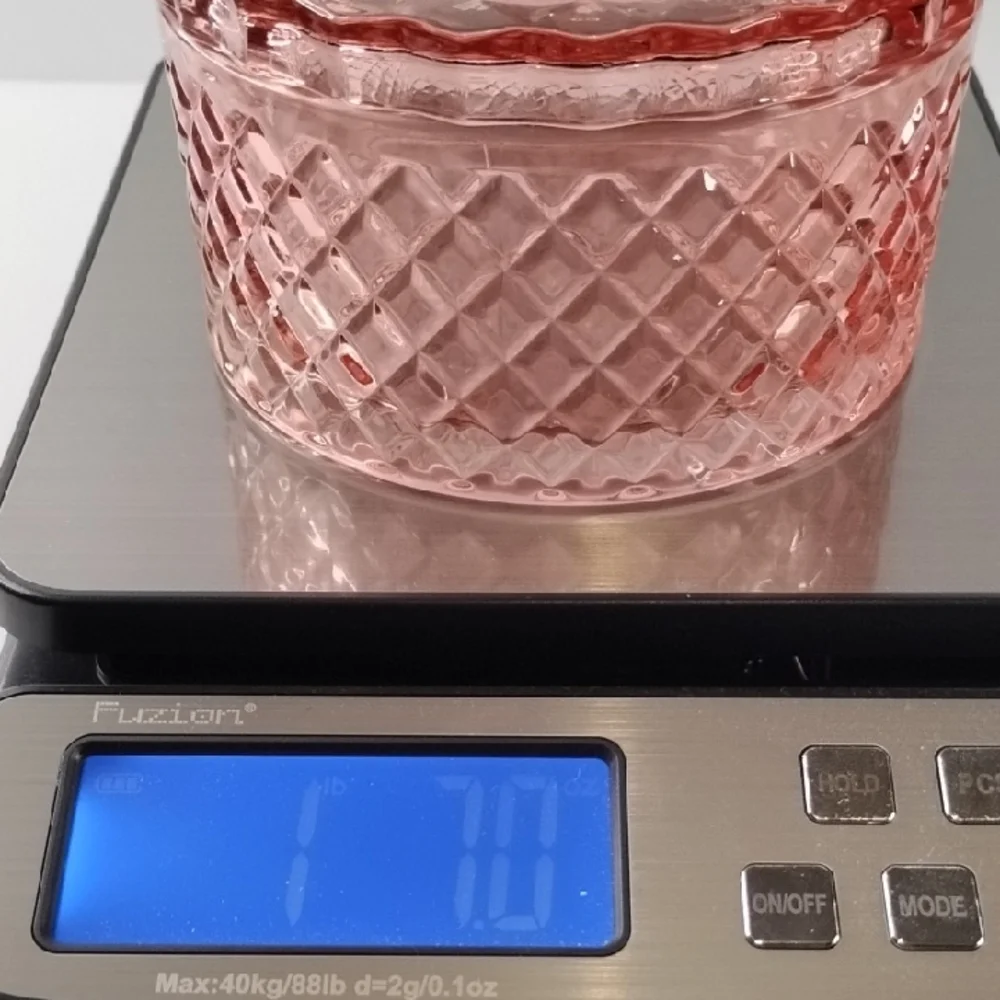 P-020 Blush Pink Pressed Diamond Pattern Glass Covered Dish